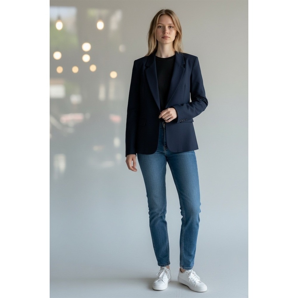 The Ragalia Collection Blazer Jacket Women M Navy Blue Single Button Linen lined